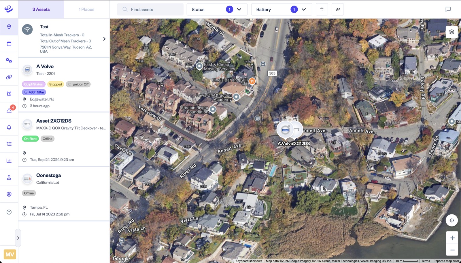 Redesigned Hapn tracker interface with streamlined asset list, satellite map view, and improved navigation